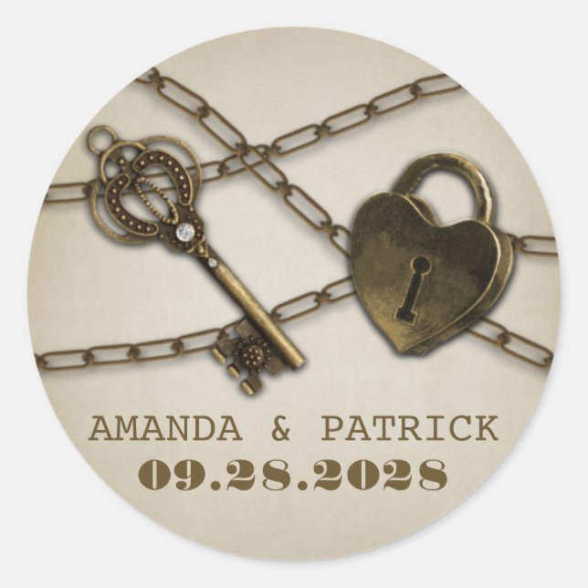 Heart Lock and Skeleton Key Wedding Favor Stickers (Front)