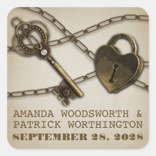 Heart Lock and Skeleton Key Wedding Favor Stickers