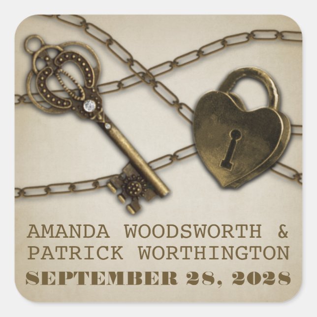 Heart Lock and Skeleton Key Wedding Favor Stickers (Front)