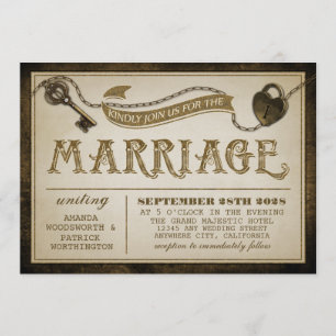 Heart Lock and Skeleton Key Wedding Invitations