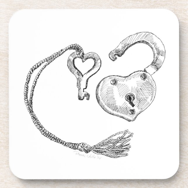 Heart Lock & Key Beverage Coaster (Front)