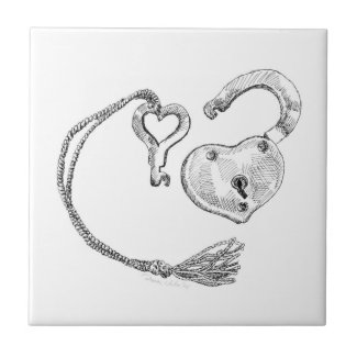 Heart Lock & Key Ceramic Tile