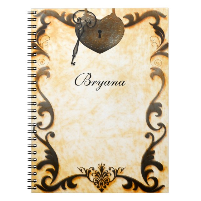 Heart Lock & Key Vintage Antique Notebook Journal (Front)