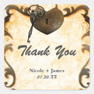 Heart Lock & Key Vintage Rustic Wedding Stickers
