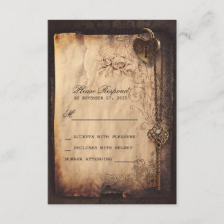 Heart lock & key vintage wedding RSVP cards