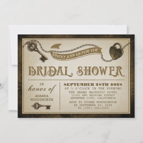 Heart Lock Skeleton Key Bridal Shower Invitations