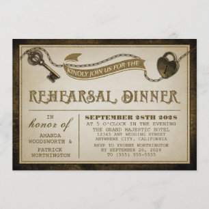 Heart Lock Skeleton Key Rehearsal Dinner Invites