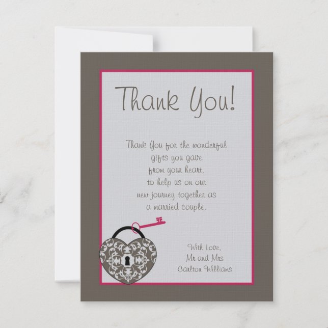 Heart Lock Wedding Flat Thank You Card (Front)