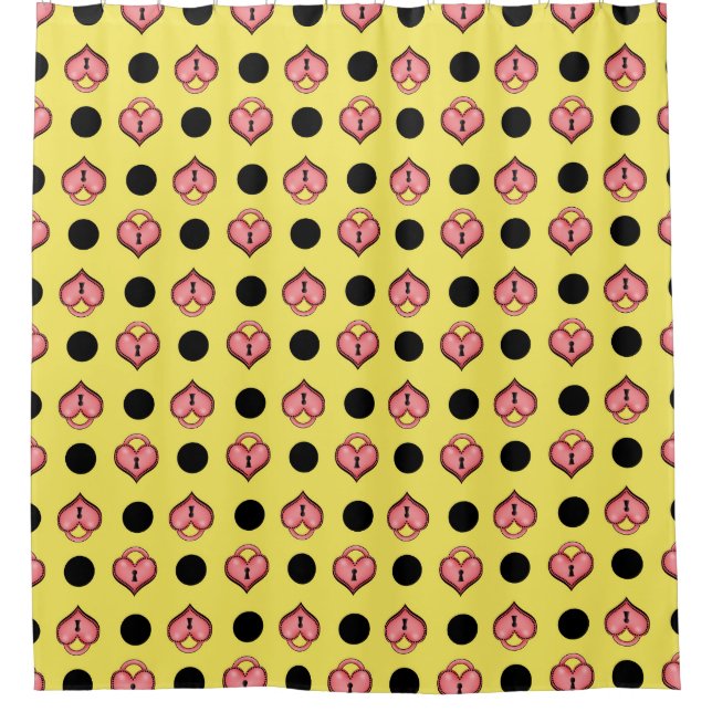 Heart Locket and Dots Yellow Shower Curtain (Front)
