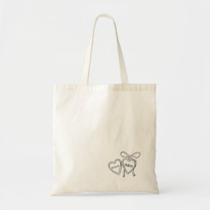 Heart Locket & Bow Illustration Custom Wedding Tote Bag