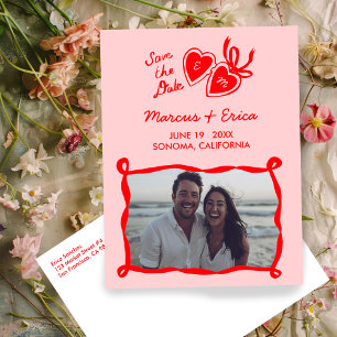 Heart Locket Custom Photo Initials Save the Date  Postcard