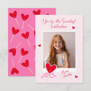 Heart Lollipop Photo Bow Sweetest Valentine Love Note Card