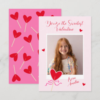 Heart Lollipop Photo Bow Sweetest Valentine Love Note Card