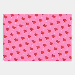 Heart Lollipop Valentine's Day Pattern Wrapping Paper Sheets