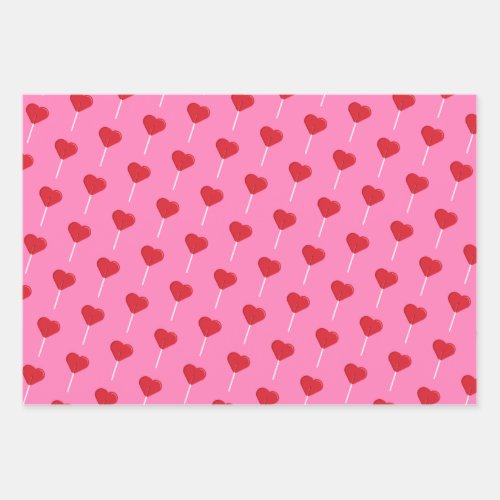 Heart Lollipop Valentines Day Pattern Wrapping Paper Sheets