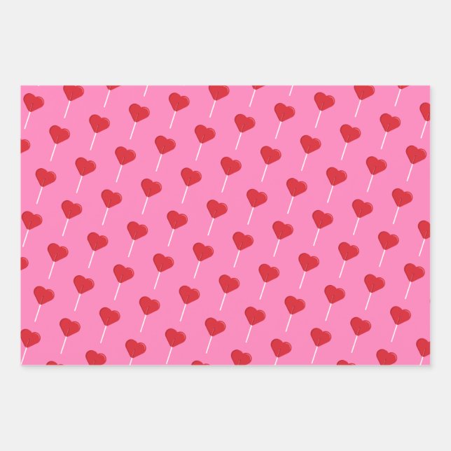 Heart Lollipop Valentine's Day Pattern Wrapping Paper Sheets (Front)