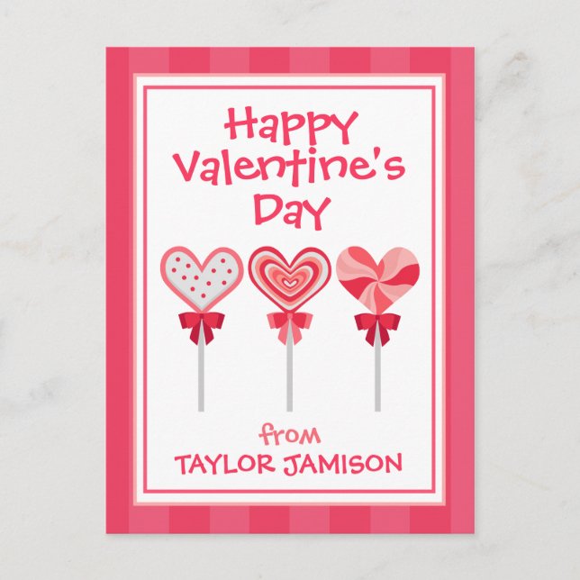 Heart Lollipops Personalized Valentine's Cards (Front)