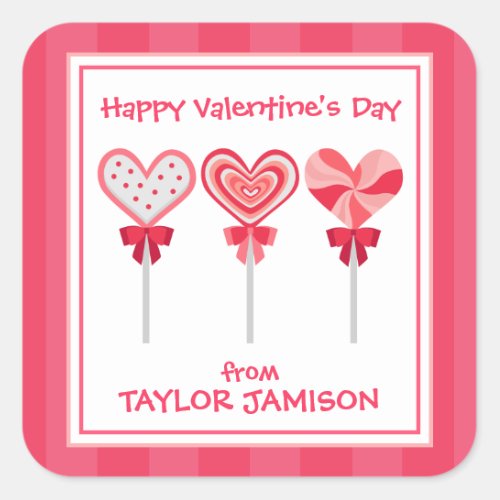 Heart Lollipops Personalized Valentines Stickers