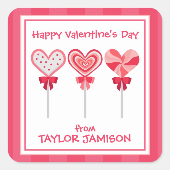 Heart Lollipops Personalized Valentine's Stickers (Front)
