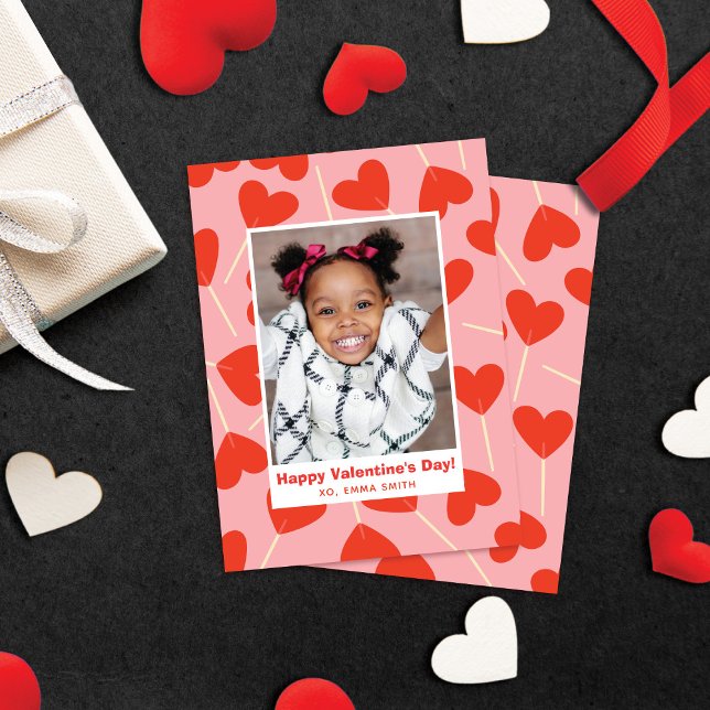 Heart Lollipops Valentine's Classroom Photo Card (Creator Uploaded)