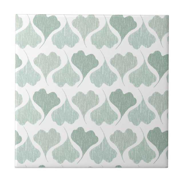 Heart Looking Ginkgo Biloba Leaves Green Tones Ceramic Tile (Front)