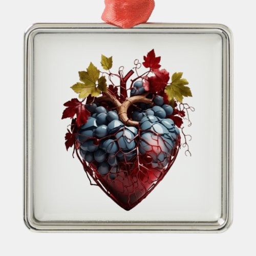 heart looking naturalwith grapes in square metal ornament
