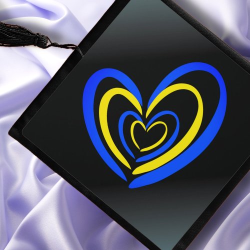  Heart Love and Peace Blue Yellow Support Ukraine Graduation Cap Topper