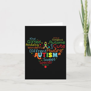 Heart Love Autism Ribbon Support Mental Health Awa Card