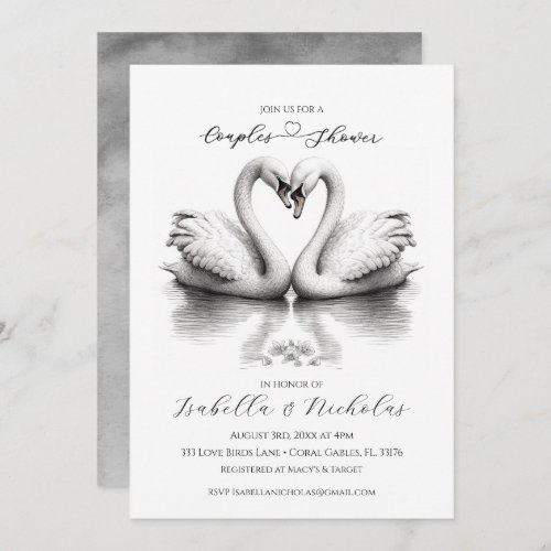Heart Love Birds Couples Bridal Shower  Invitation