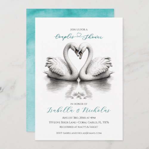 Heart Love Birds Couples Bridal Shower  Invitation
