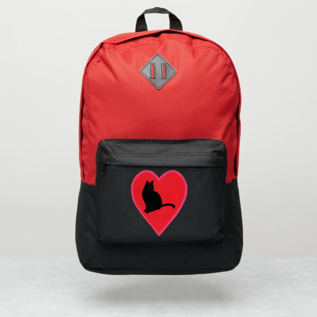 Heart Love Black Cat Silhouette Backpacks (Front)