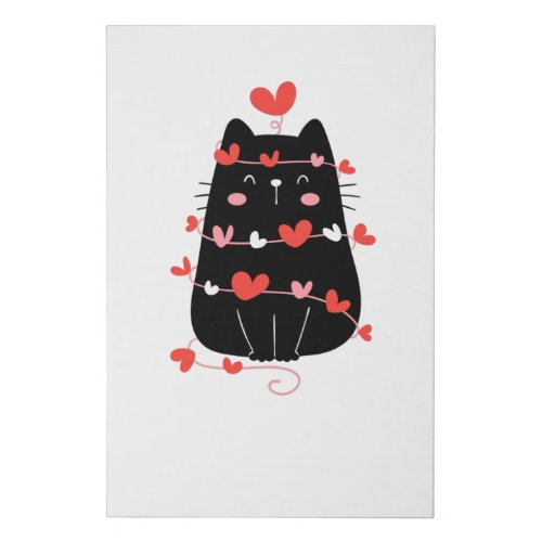 Heart Love Cat Valentine Day Cat Lovers Faux Canvas Print