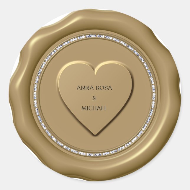 *~* Heart Love Diamond GOLD Wax Seal Stickers (Front)