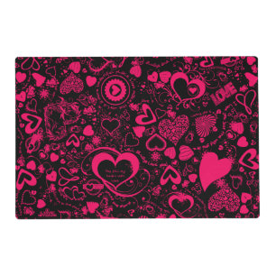 Heart Love Doodles Pink-Black-Laminated Placemat