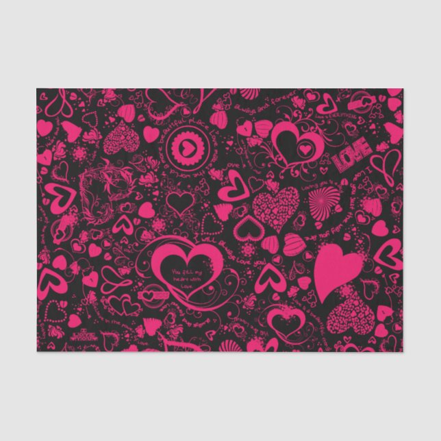 Heart Love Doodles Pink-Black-Tissue Wrap Paper (Front)