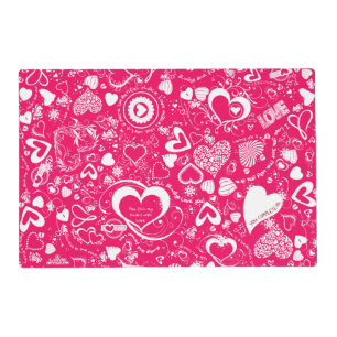 Heart Love Doodles Pink-white-Laminated Placemat