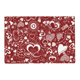Heart Love Doodles Red-white-Laminated Placemat