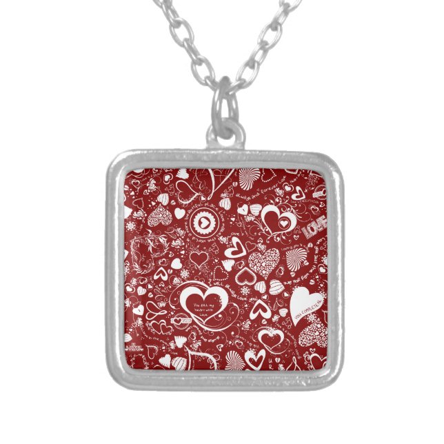 Heart Love Doodles Silver Plated Necklace (Front)