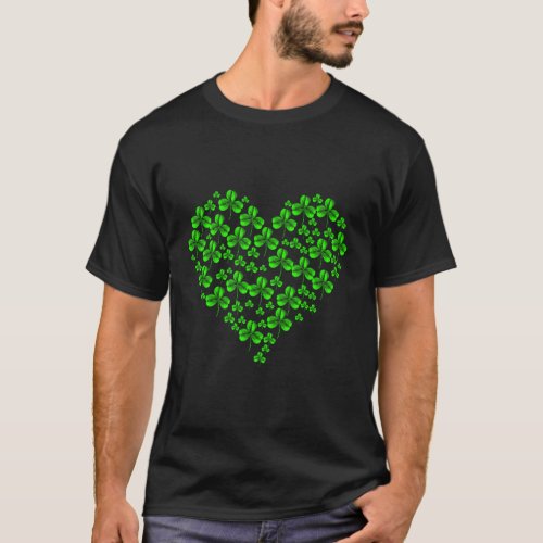 Heart Love Four Leaf Clover Lucky Shamrock St Patr T_Shirt