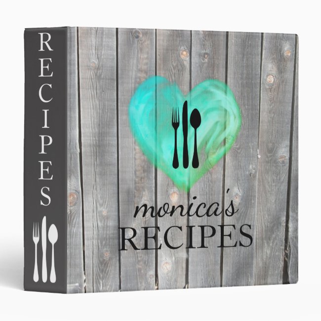 Heart Love Gray Wood Recipe Cooking Classic 3 Ring Binder