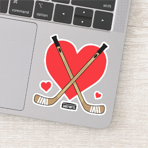 Heart Love Hockey Girls Hockey Sticks and Puck Sticker