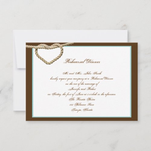 Heart Love Knot Western Wedding Rehearsal Dinner Custom Invitations