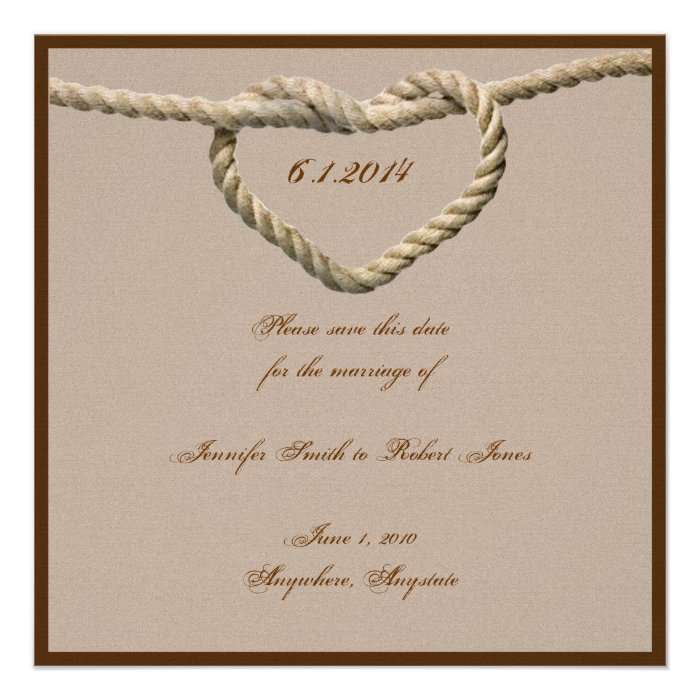 Heart Love Knot Western Wedding Save the Date Custom Invitations