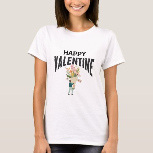 Heart Love Man with flowers Artsy Valentines Day T_Shirt