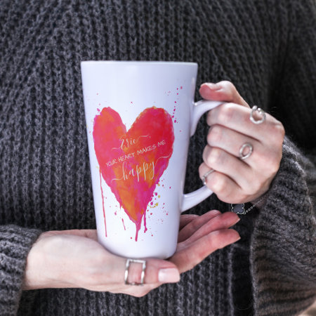 Heart Love Modern Watercolor Artsy Valentine's Day Latte Mug