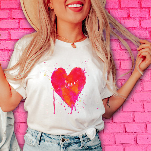 Heart Love Modern Watercolor Artsy Valentines Day T_Shirt