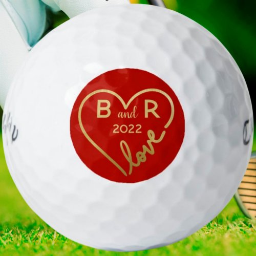 Heart Love MonogramsInitials Year Golf Balls