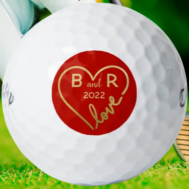 Heart Love Monograms/Initials Year Golf Balls (Creator Uploaded)