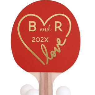 Heart Love Monograms /Initials Year Ping Pong Paddle