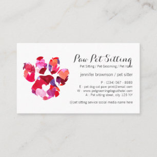Heart Love Pet Sitter Grooming Paw Business Card